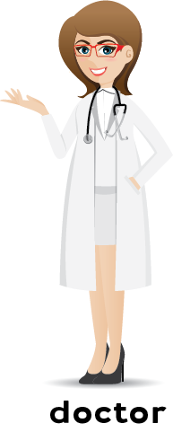 Hình minh họa bác sĩ mặc áo khoác trắng và đeo ống nghe