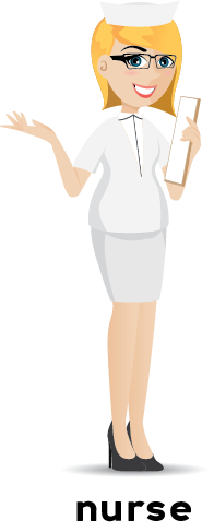Hình minh họa nữ y tá mặc đồng phục trắng cầm một cái bìa kẹp hồ sơ