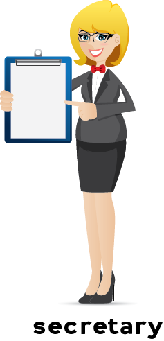 Hình minh họa của một nữ thư ký đang chỉ vào một cái bìa kẹp hồ sơ mà cô ấy đang cầm