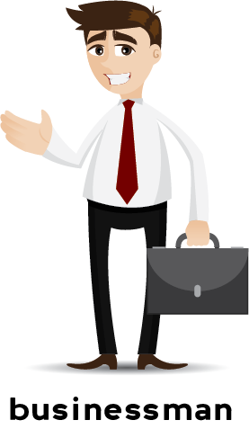 Hình minh họa của một doanh nhân mặc vest và mang theo một chiếc cặp